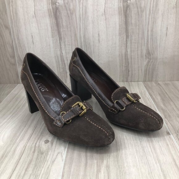 Franco Sarto Heeled Loafers Womens 8.5M Brown Suede Slip On Shoes - Picture 3 of 11
